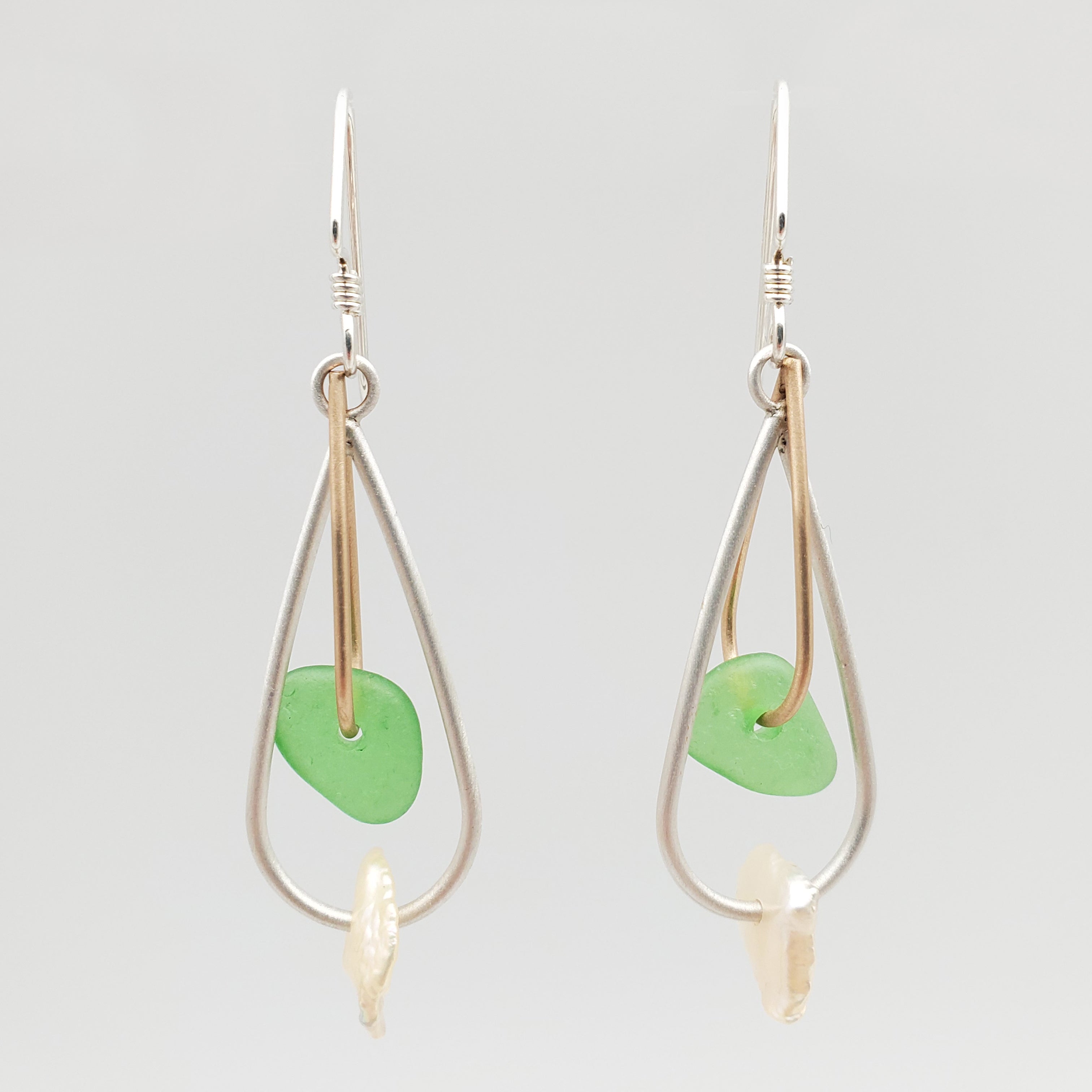 Tumbled Seaglass & Freshwater Pearl Earrings