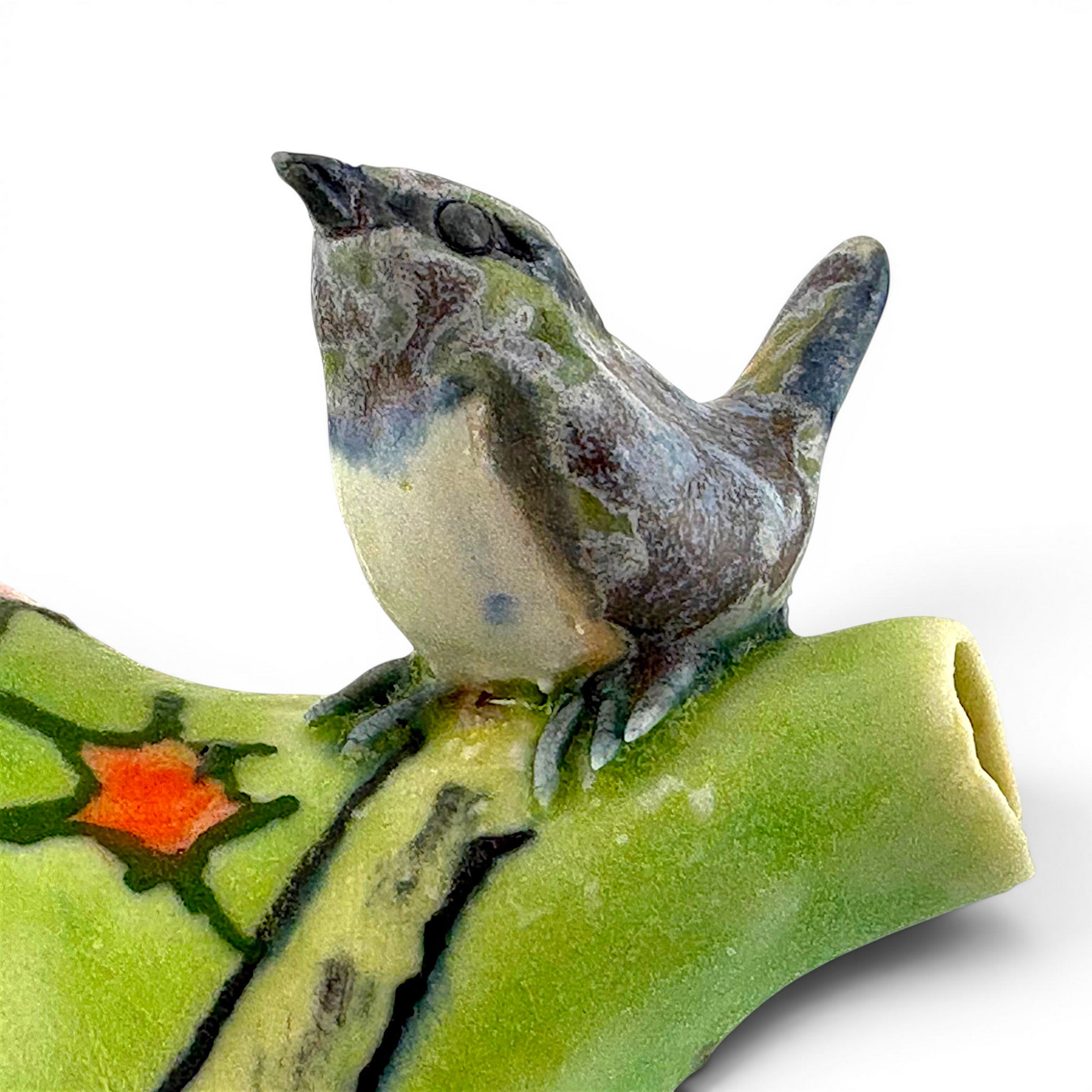 Lucy Dierks - Green Fall Teapot with Blue Robin