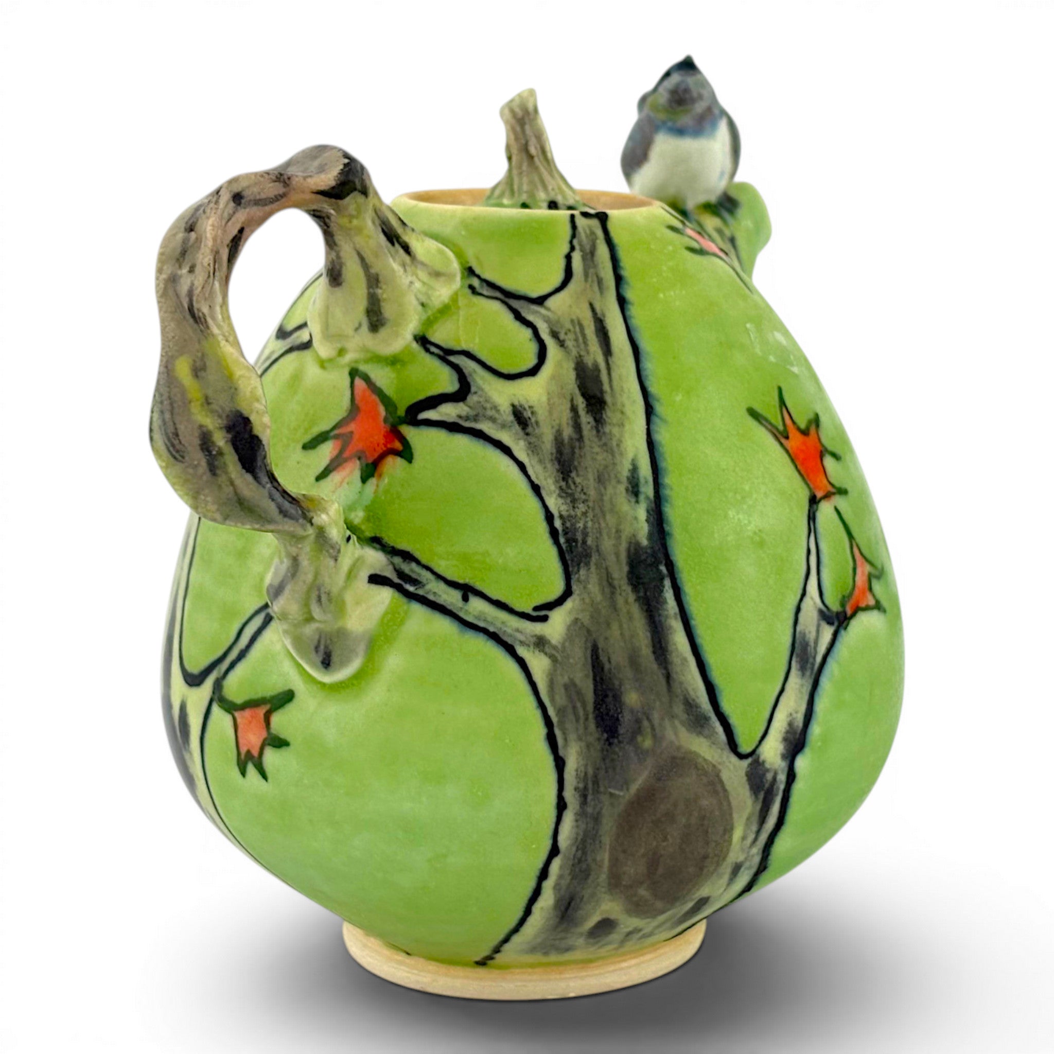 Lucy Dierks - Green Fall Teapot with Blue Robin