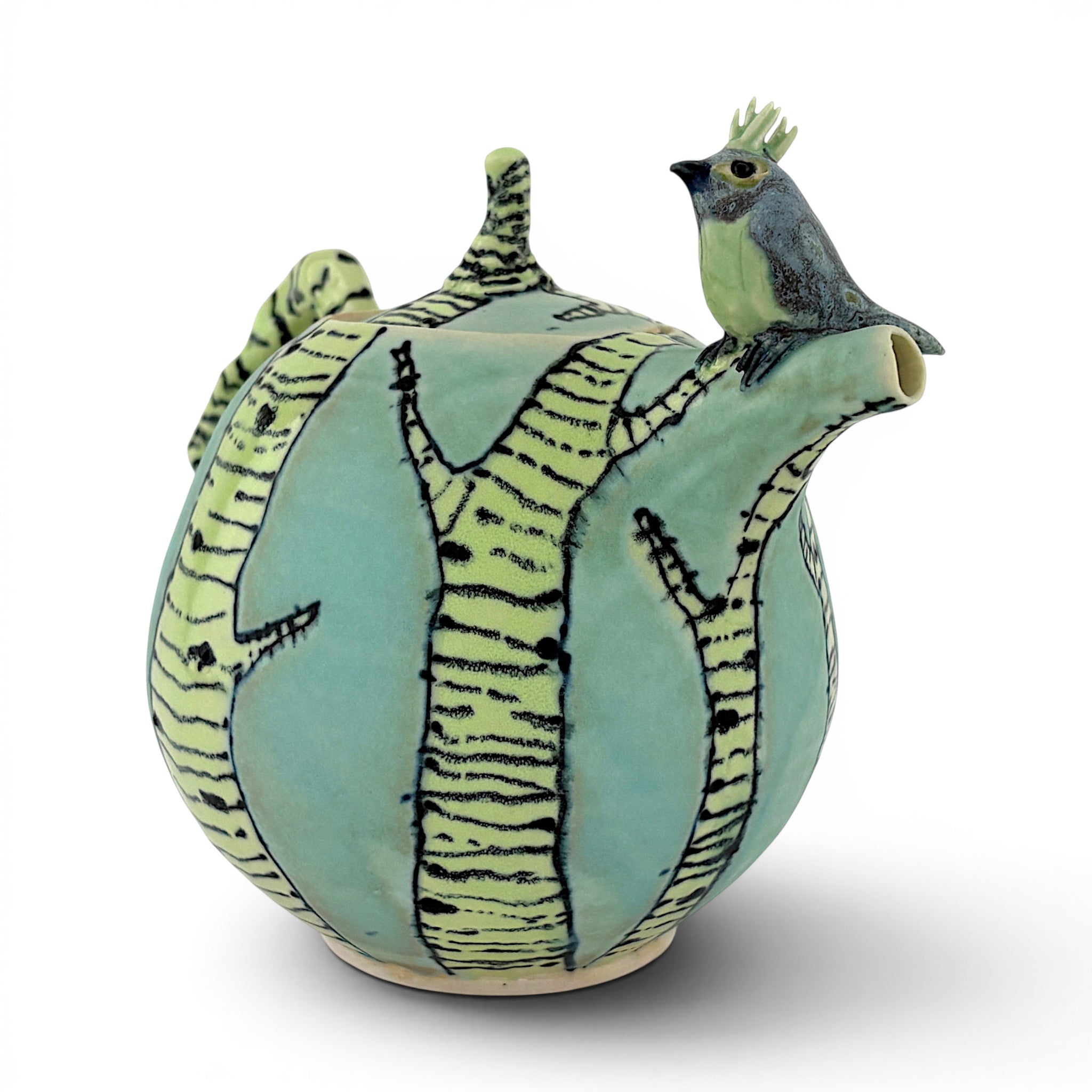 Lucy Dierks - Birch Trees Teapot with Bulbul