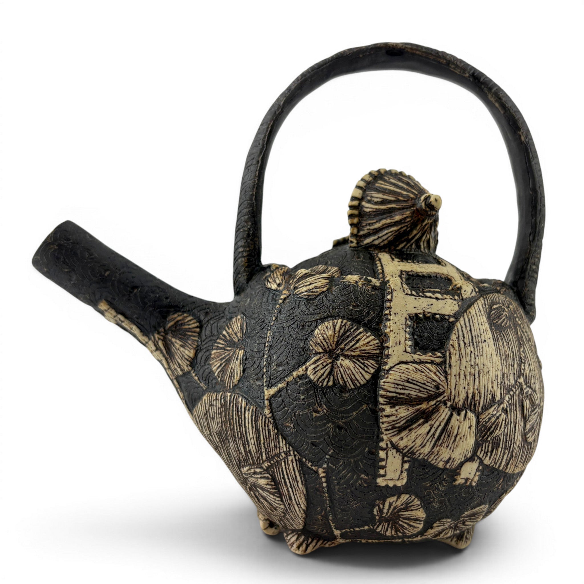 Sarah Heimann - Small Teapot with Ribbed Parasol Knob & Basket Handle