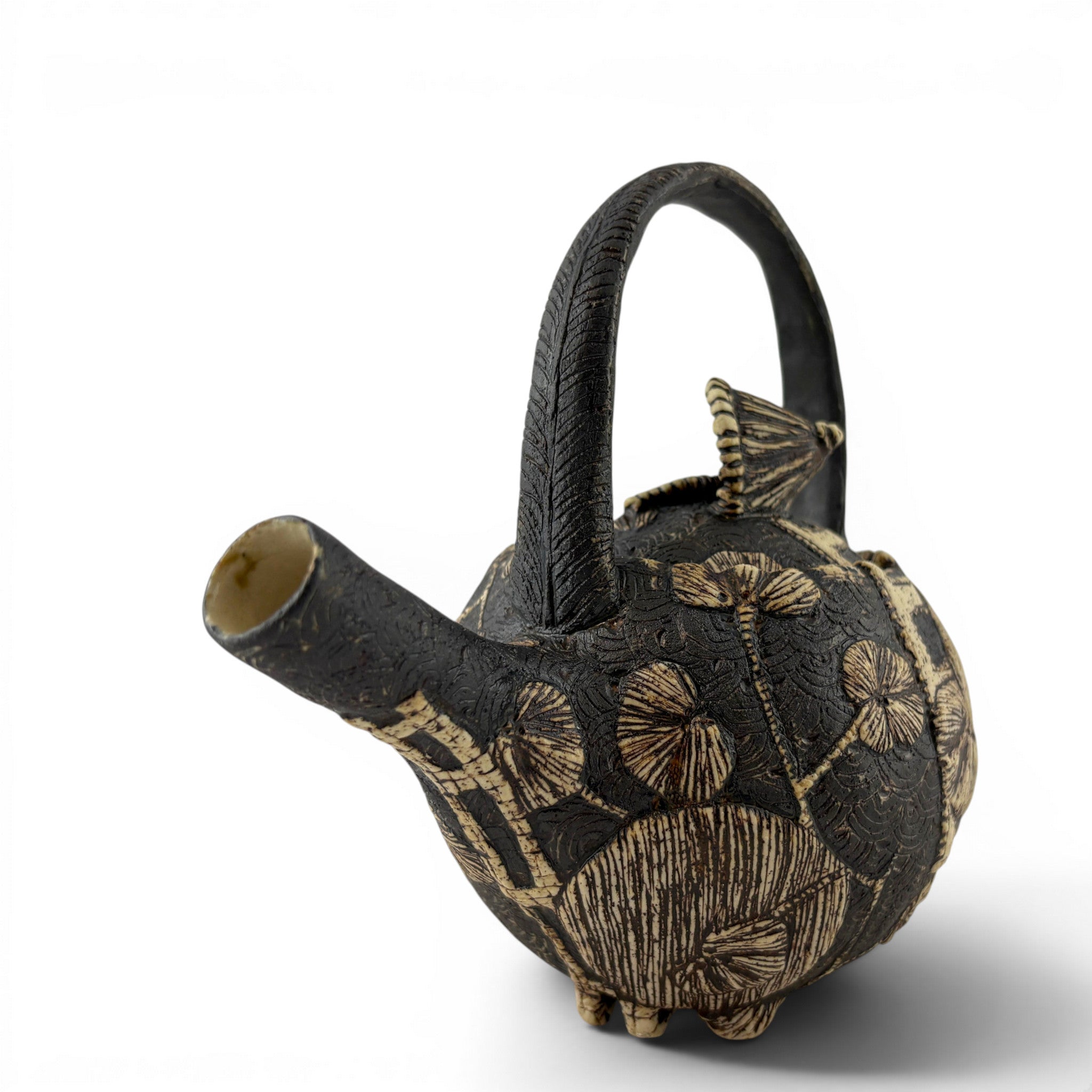 Sarah Heimann - Small Teapot with Ribbed Parasol Knob & Basket Handle