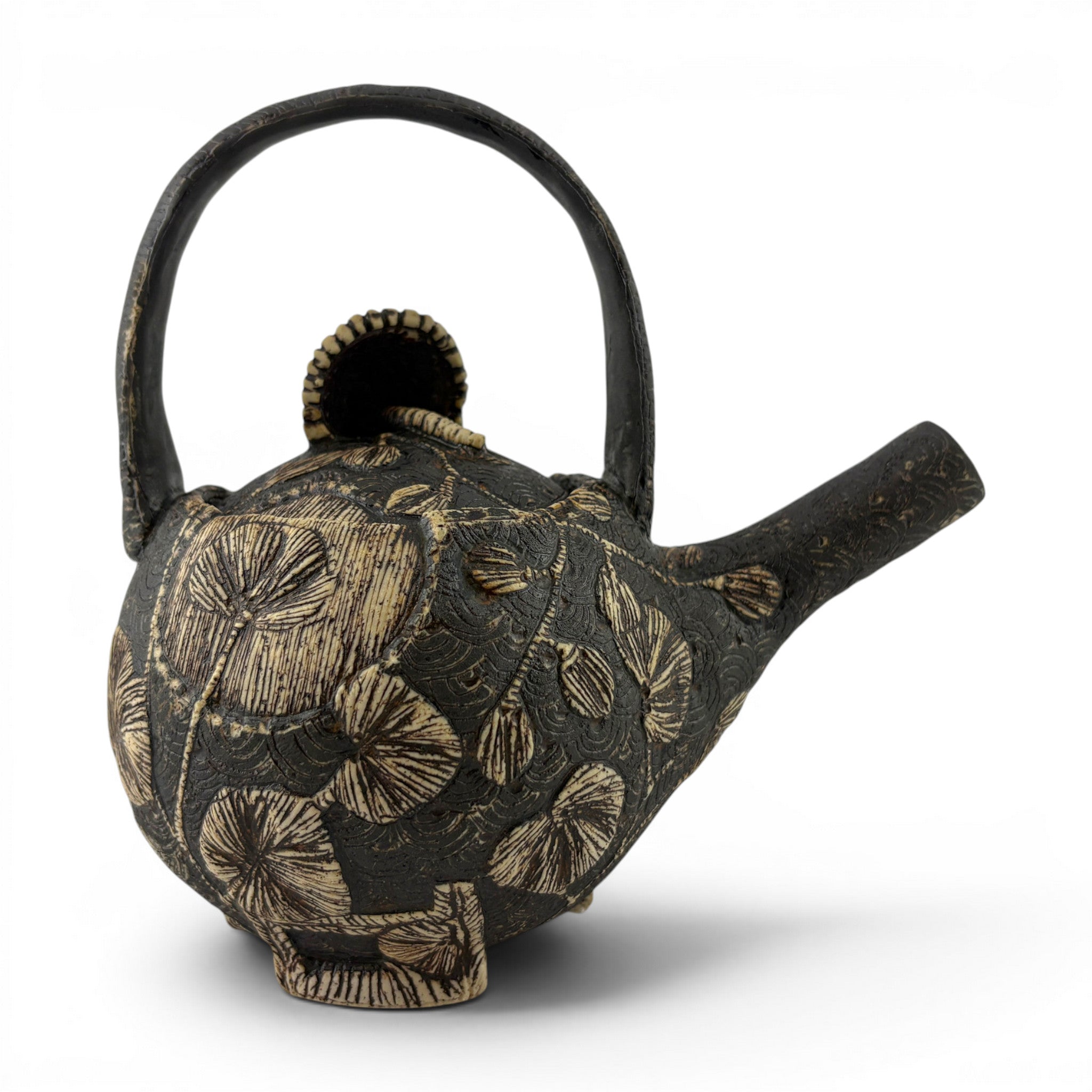Sarah Heimann - Small Teapot with Ribbed Parasol Knob & Basket Handle