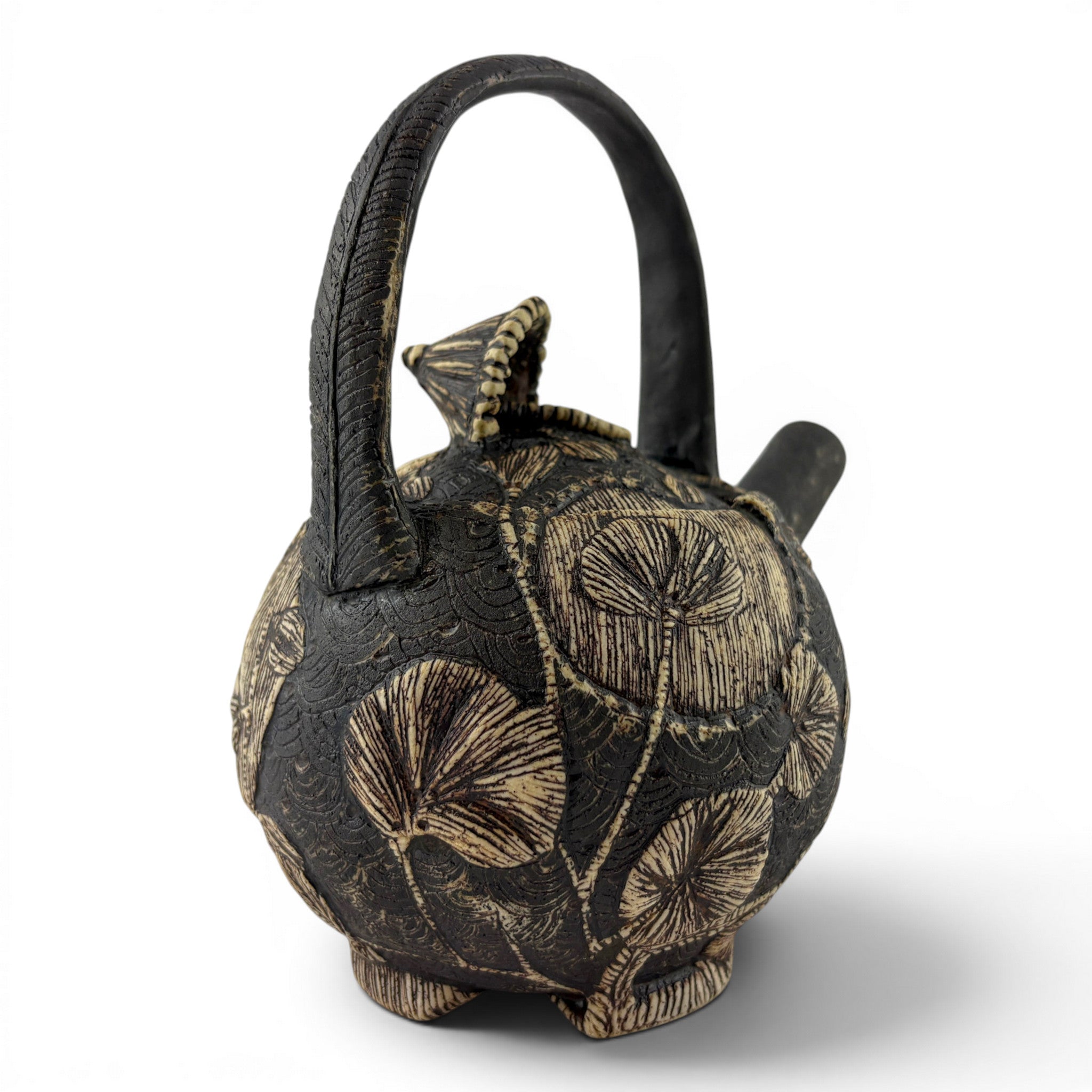 Sarah Heimann - Small Teapot with Ribbed Parasol Knob & Basket Handle