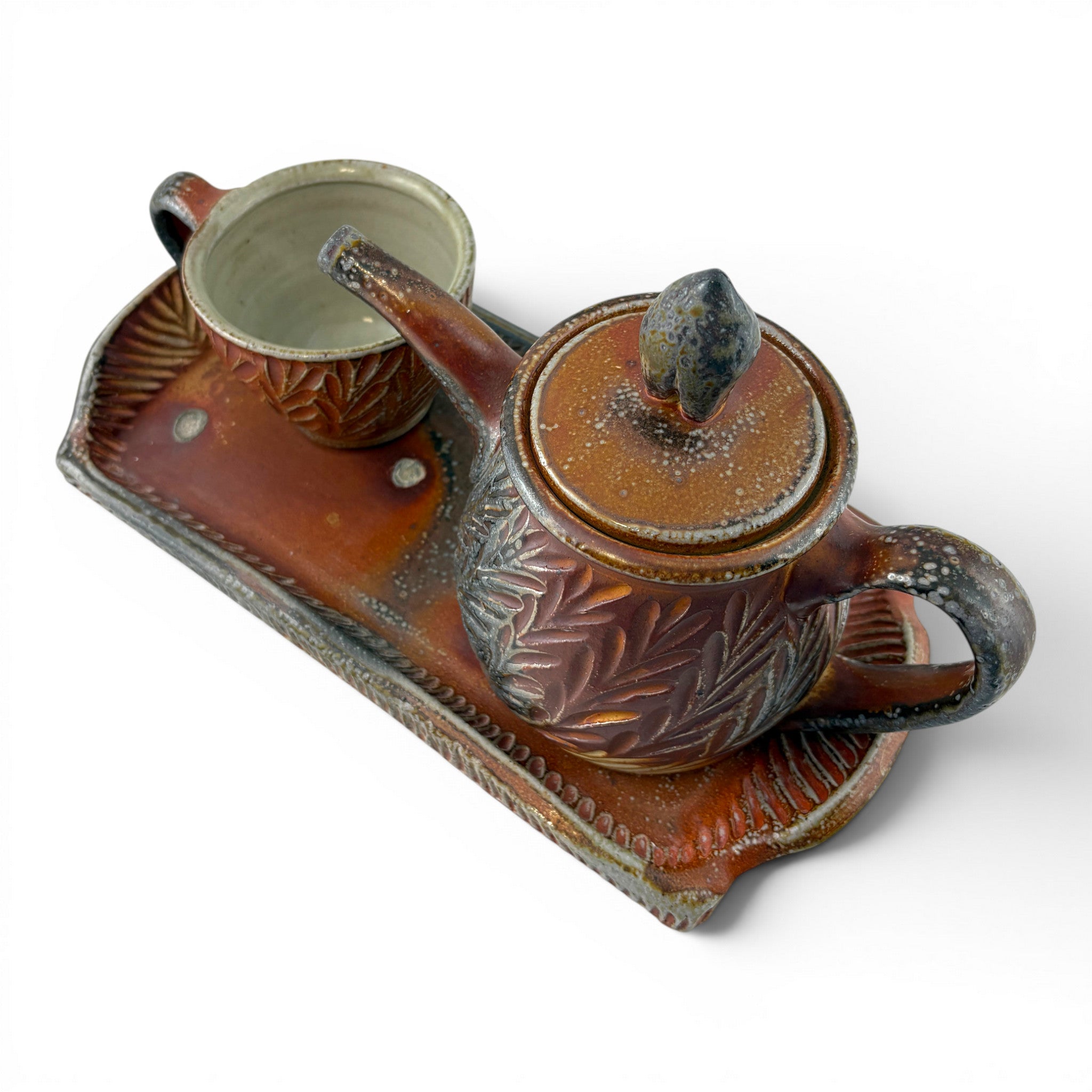 Joy Tanner - Carved Teapot & Cup with Tray