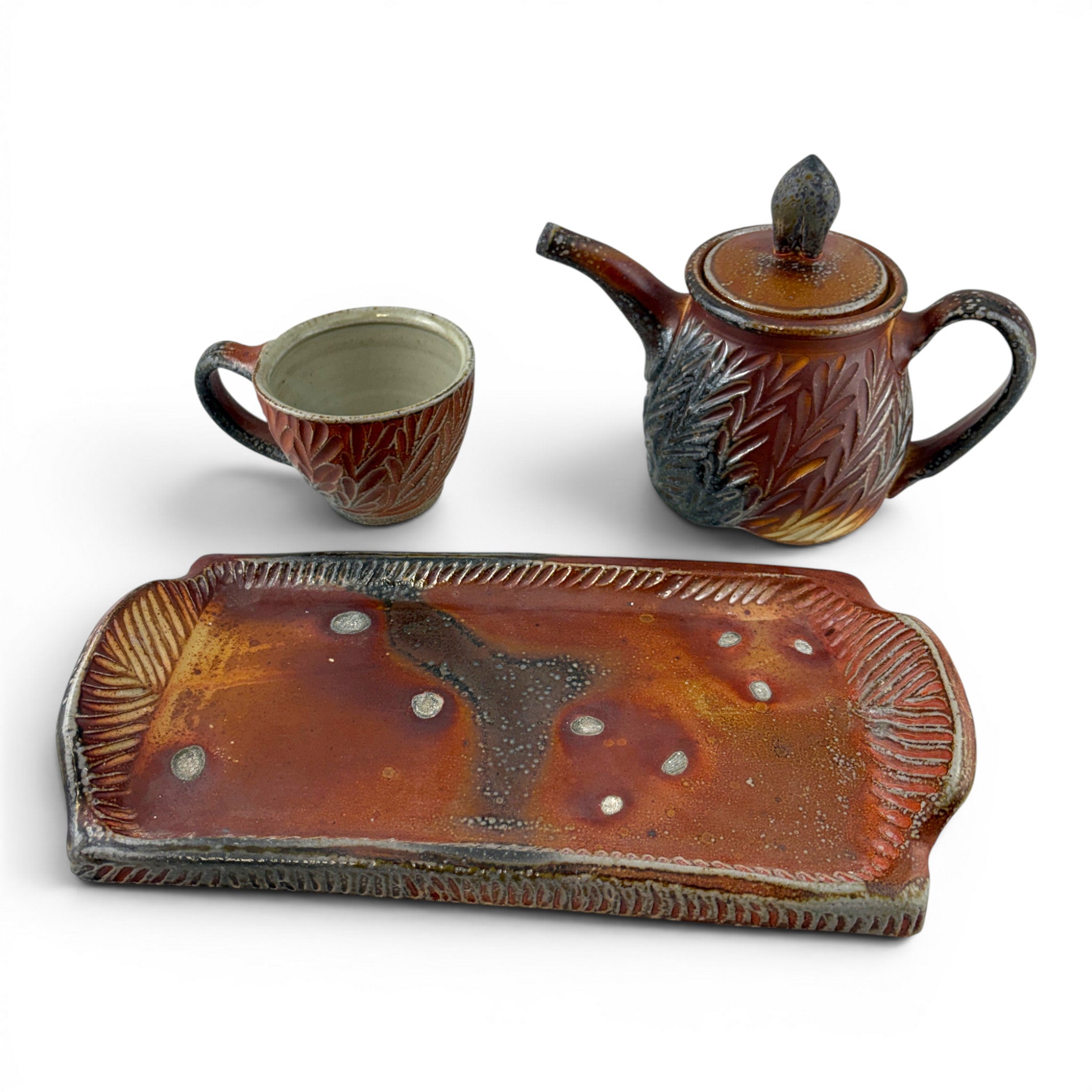 Joy Tanner - Carved Teapot & Cup with Tray