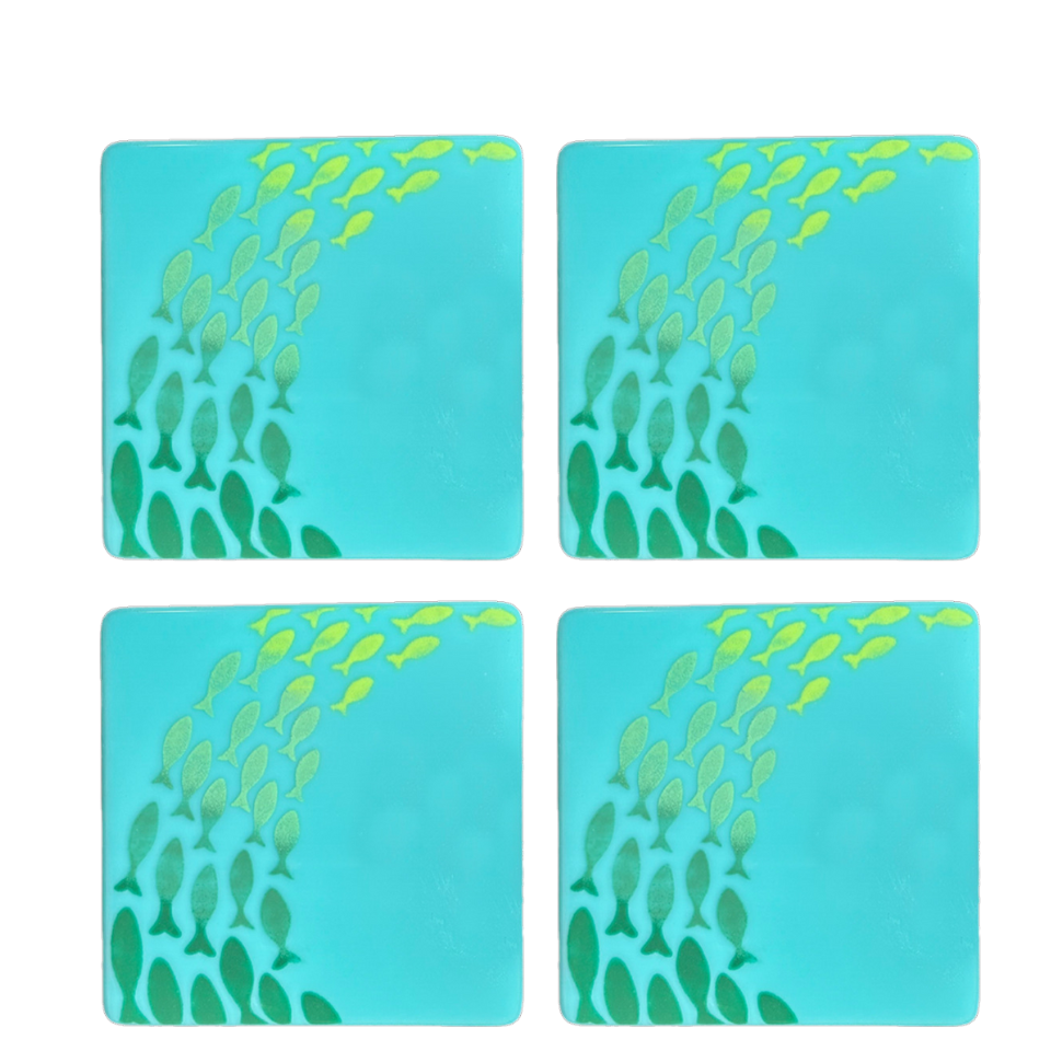 Coaster Set - School of Fish - Turquoise Green