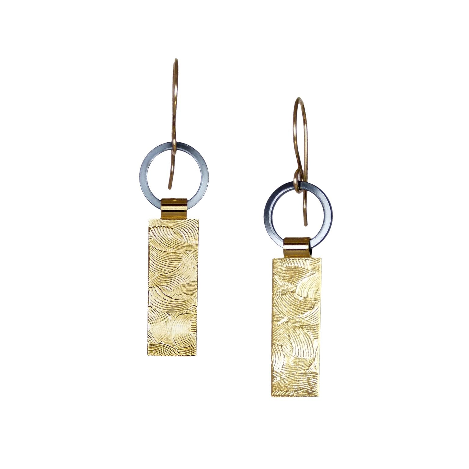 1 Tab Textured Earrings - Oxidized Silver & Gold