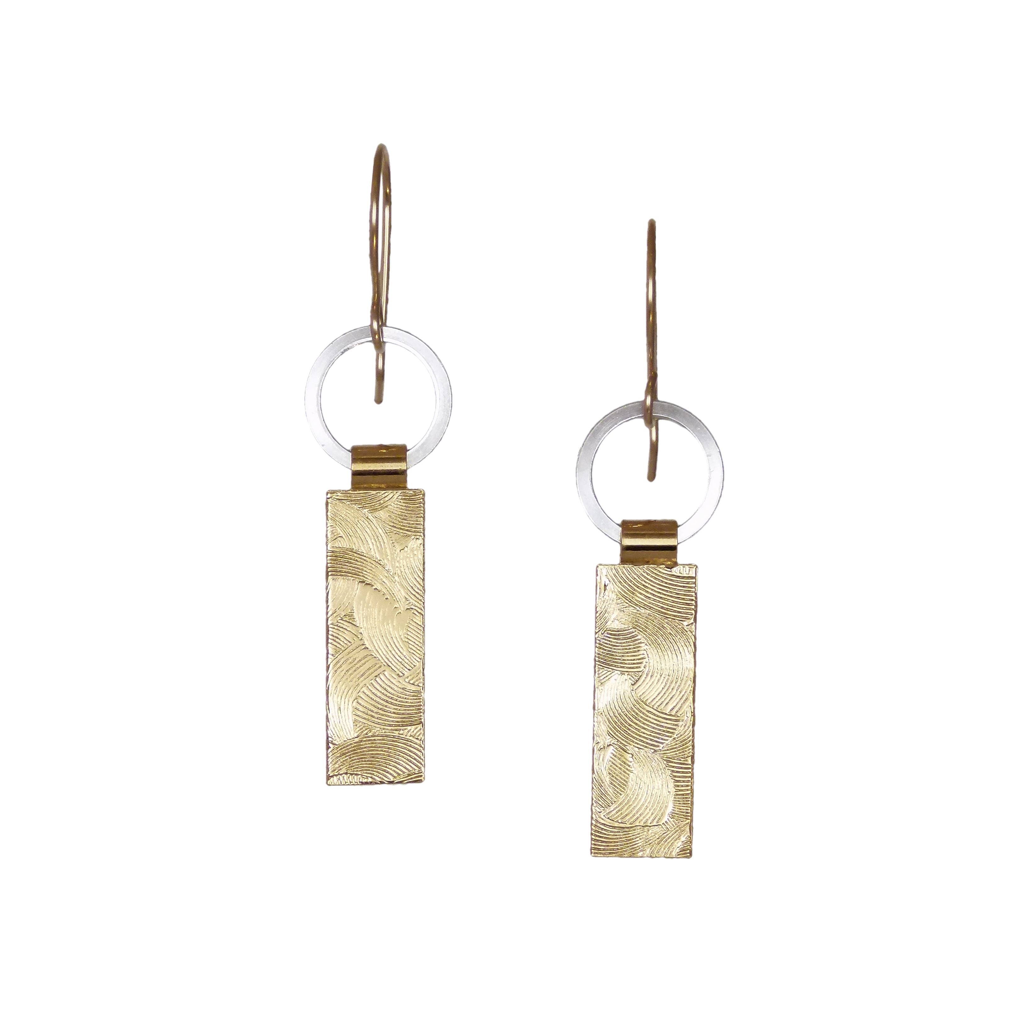 1 Tab Textured Earrings - Polished Silver & Gold