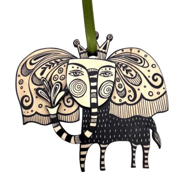 Lucky Elephant Wood Ornament