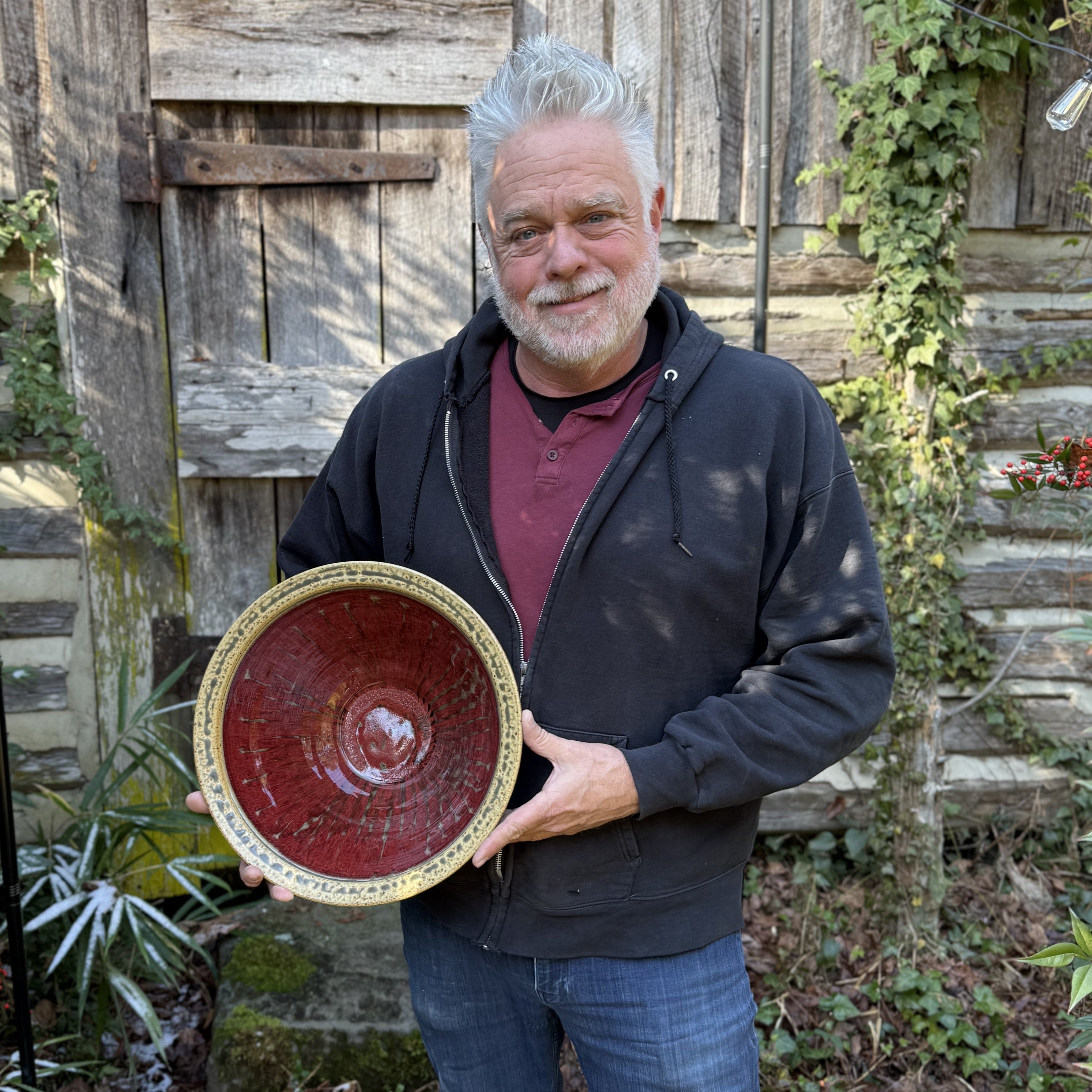 Scalloped Tray with Handles - Red