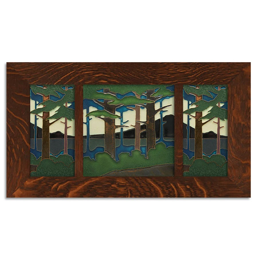 handcrafted ceramic tile set in an oak stained frame