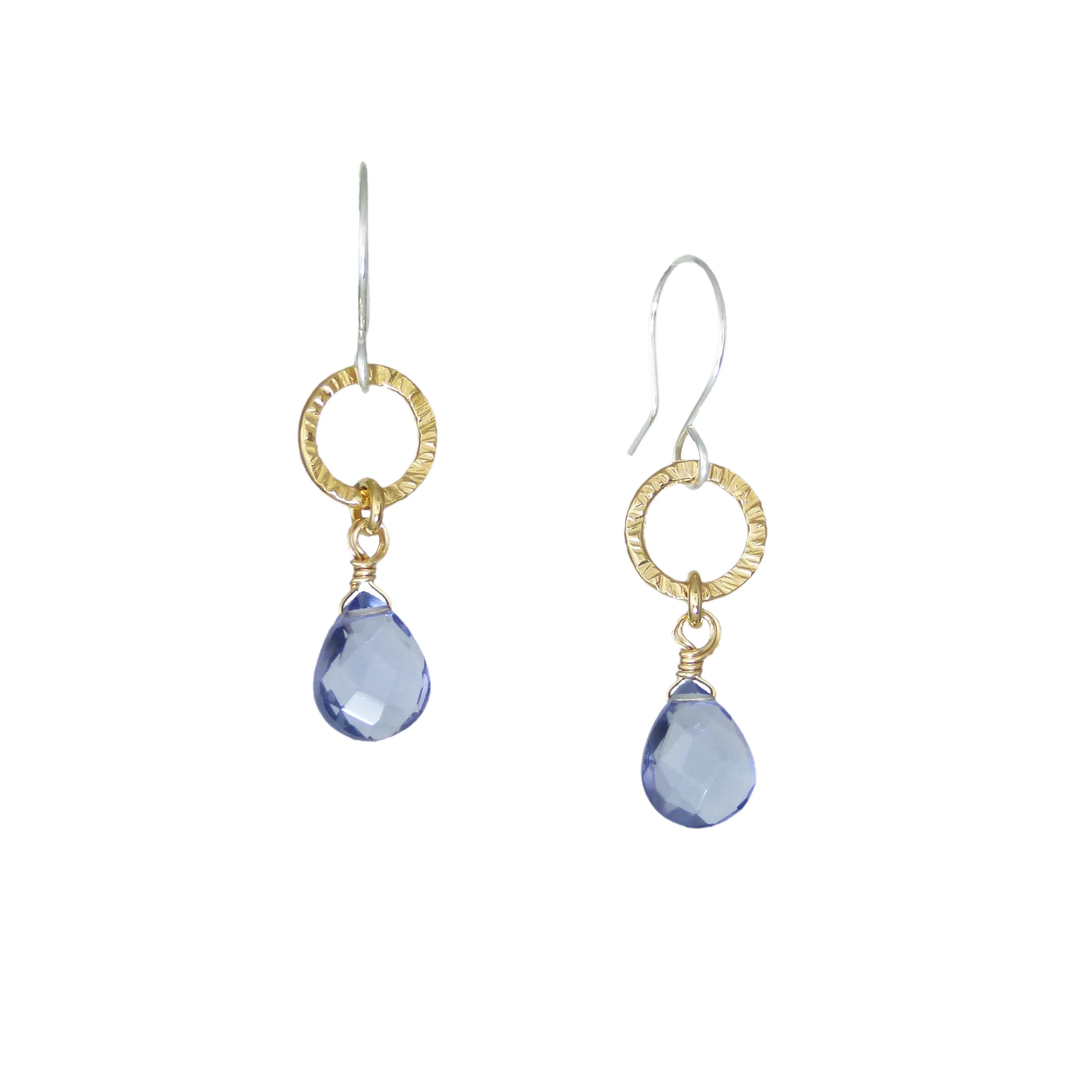 Tiny Hammered Earrings - Iolite