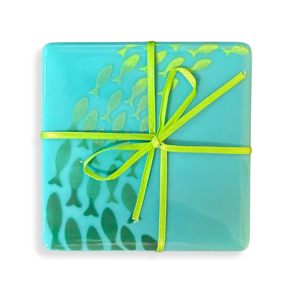 Coaster Set - School of Fish - Turquoise Green