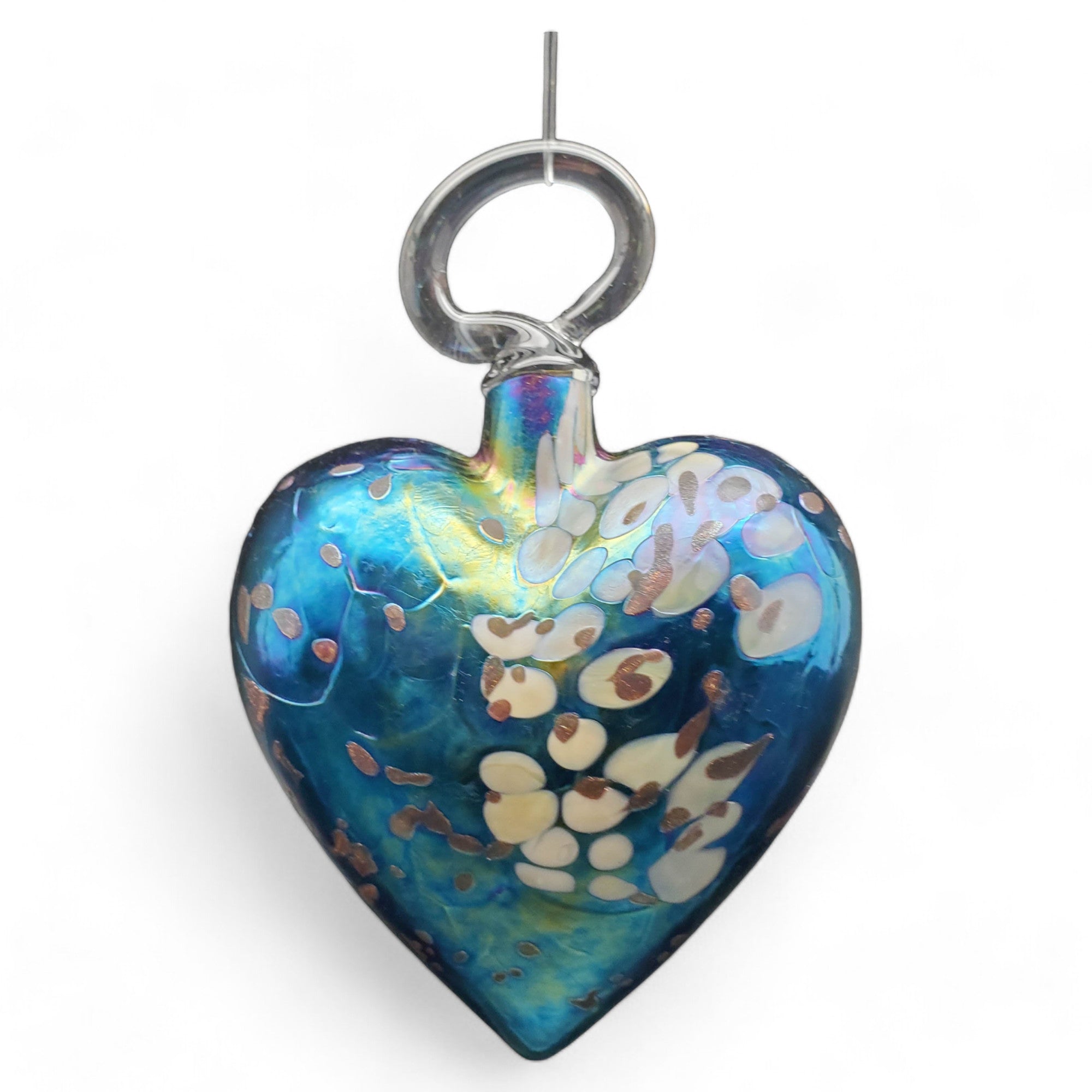  Vines Art Glass Gold Lined Green  Heart Ornament