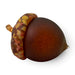 A decorative handcrafted glass acorn with a smooth dark brown body and a marbled cap in amber, orange, and brown tones.