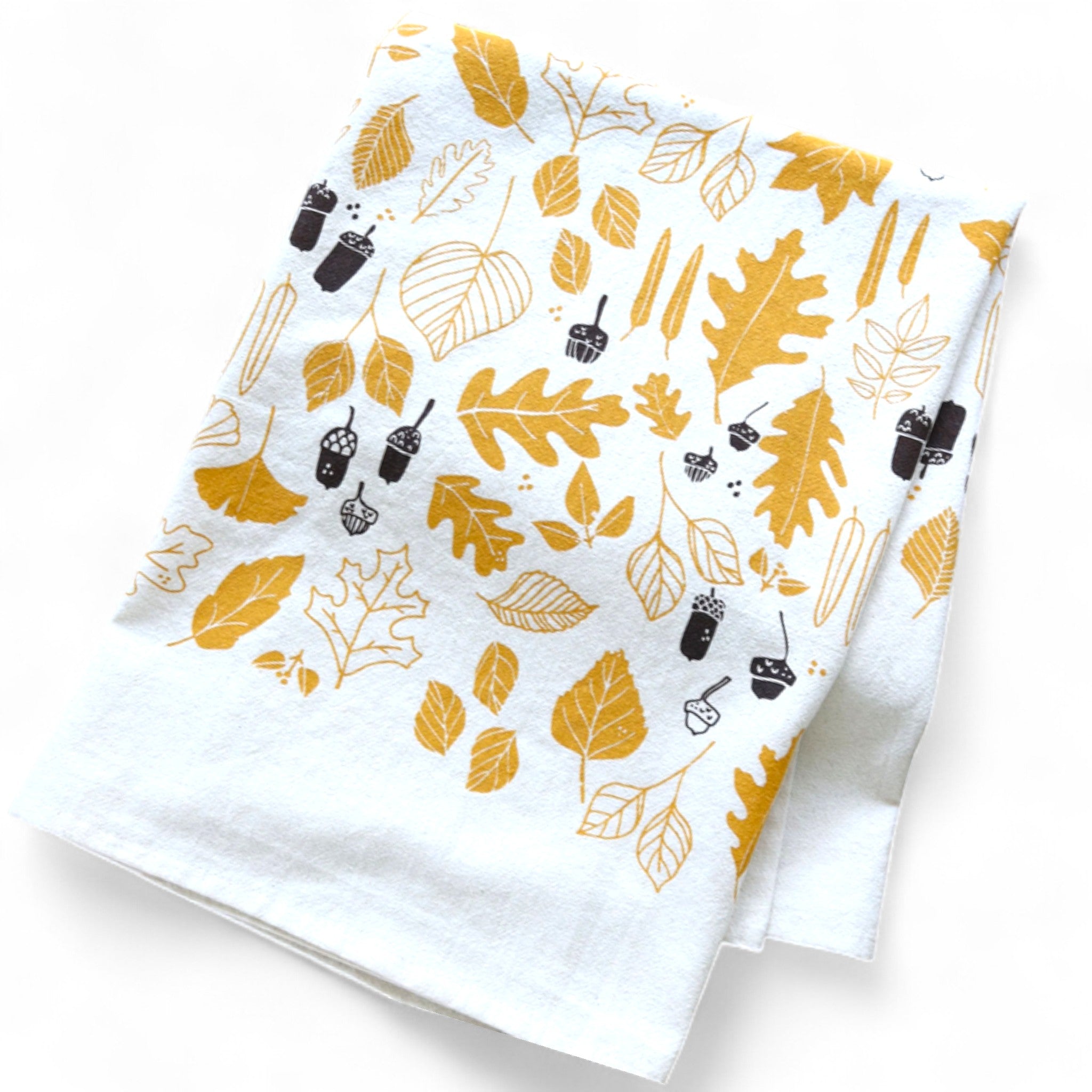 Hand Printed Kitchen Towel - Autumn Leaves