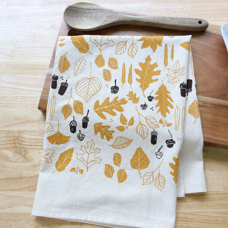 Hand Printed Kitchen Towel - Autumn Leaves
