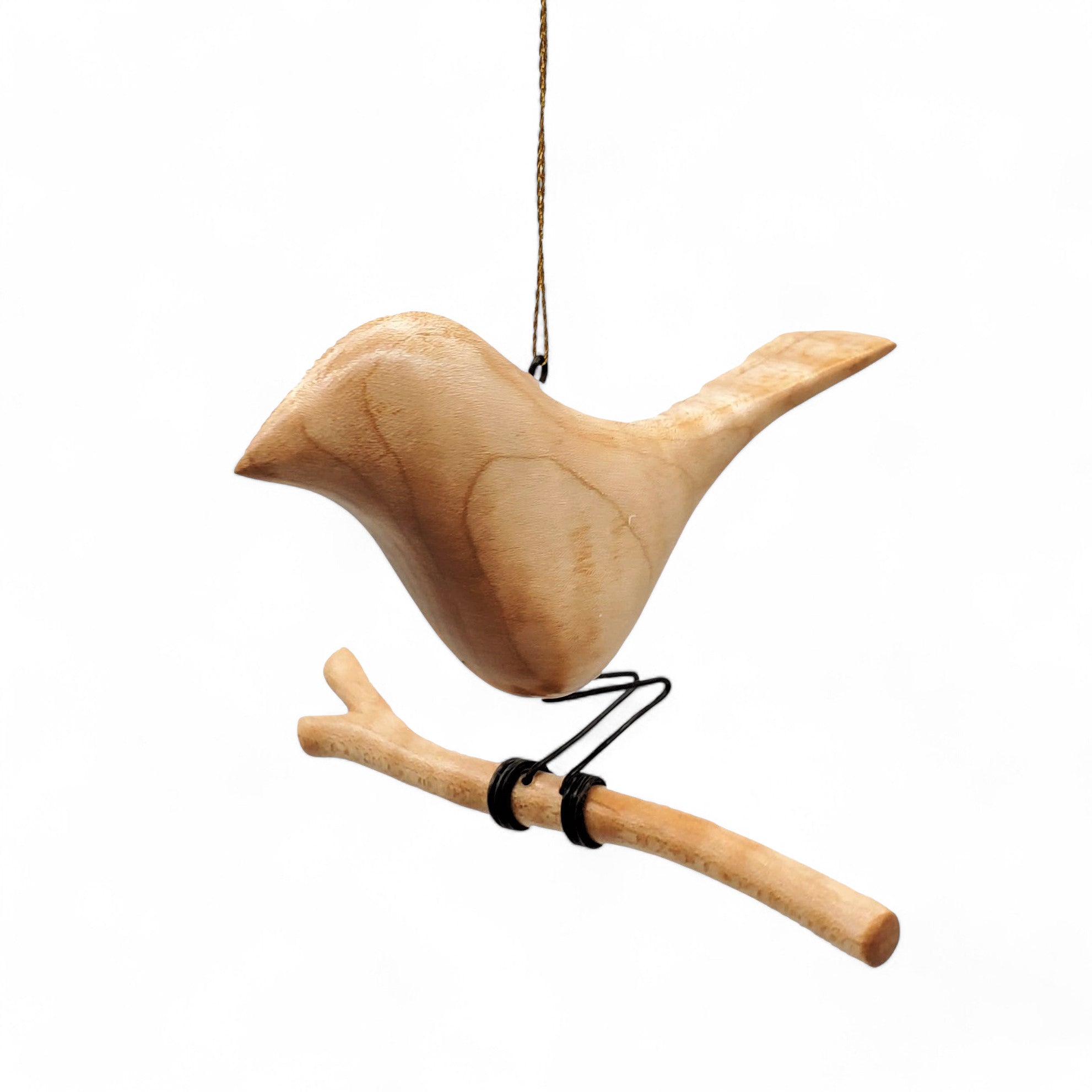 Sized at roughly 4" × 4" × 4", this birds-eye-maple bird on a branch is just the right amount of adorable