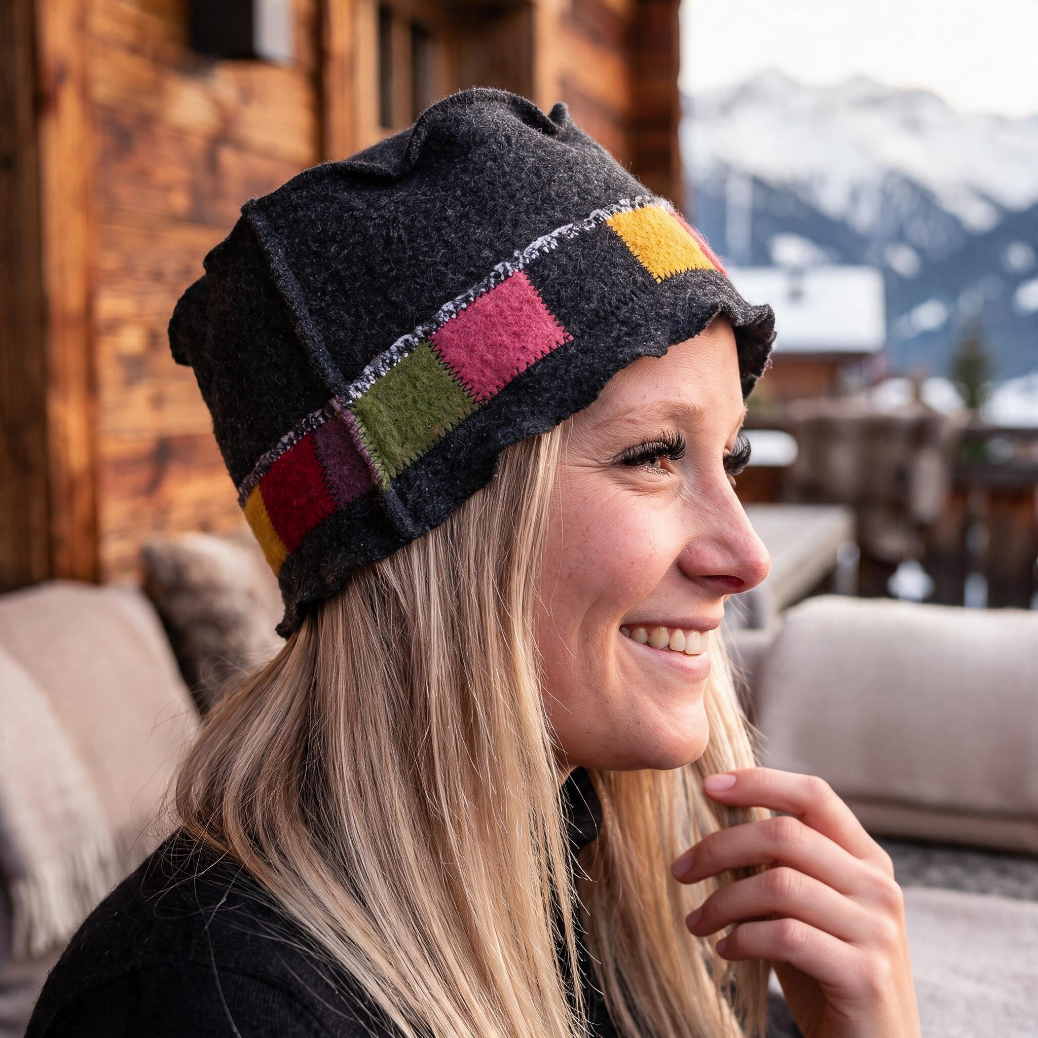 Black Colorblock Wool Hat