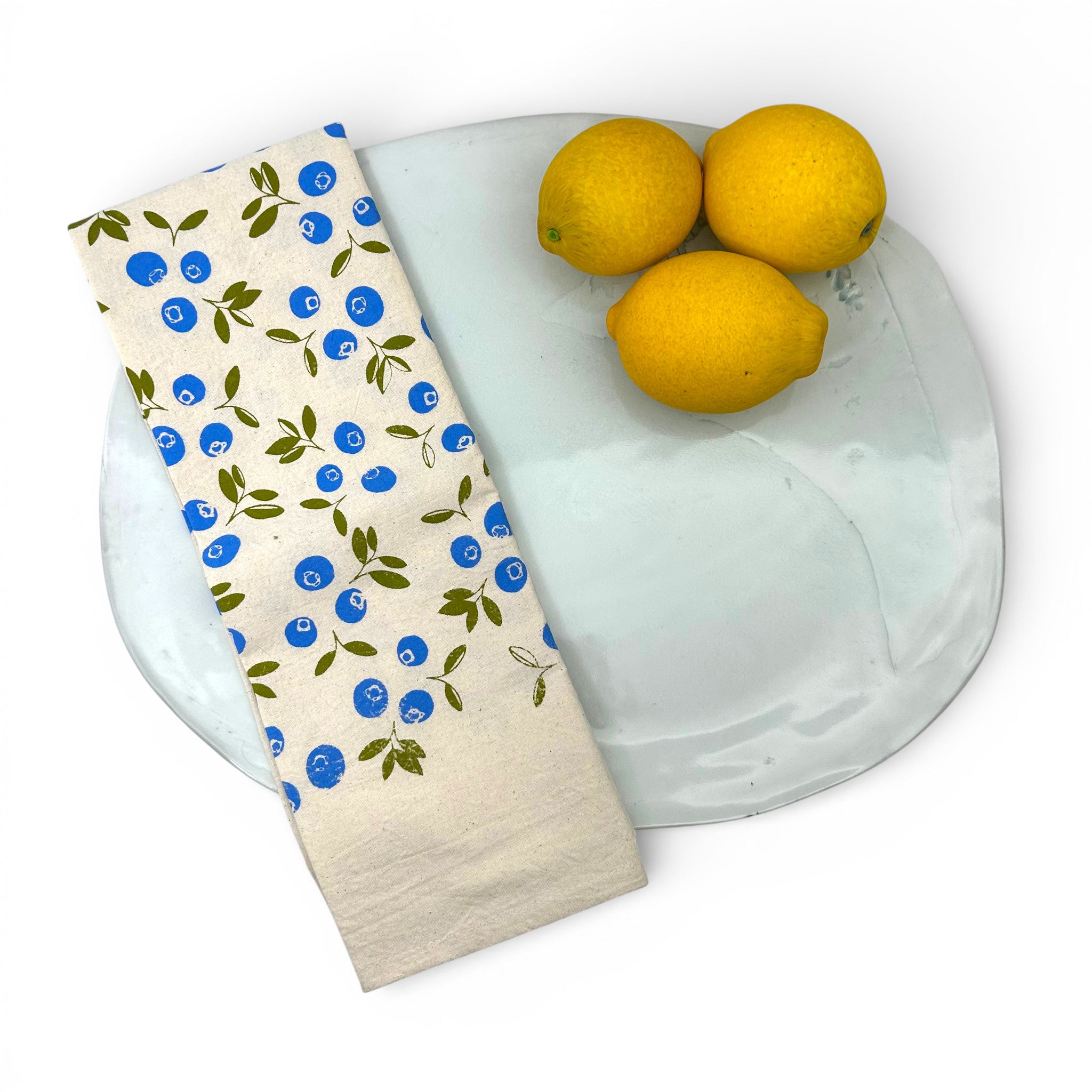 blueberries on a cotton kitchen towel are a great way to add seasonal color to your home