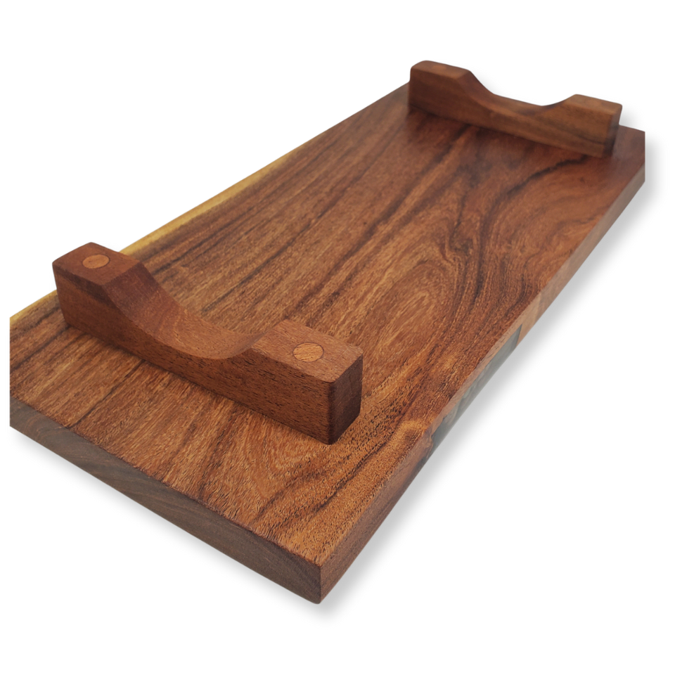 bottom view of handcrafted river rock sushi board