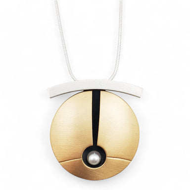 modern design captures the essence of this brushed sterling silver and gold fill necklace with a pearl accent