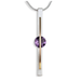 A brushed sterling silver and gold fill necklace with a round amethyst pendant on a chain.