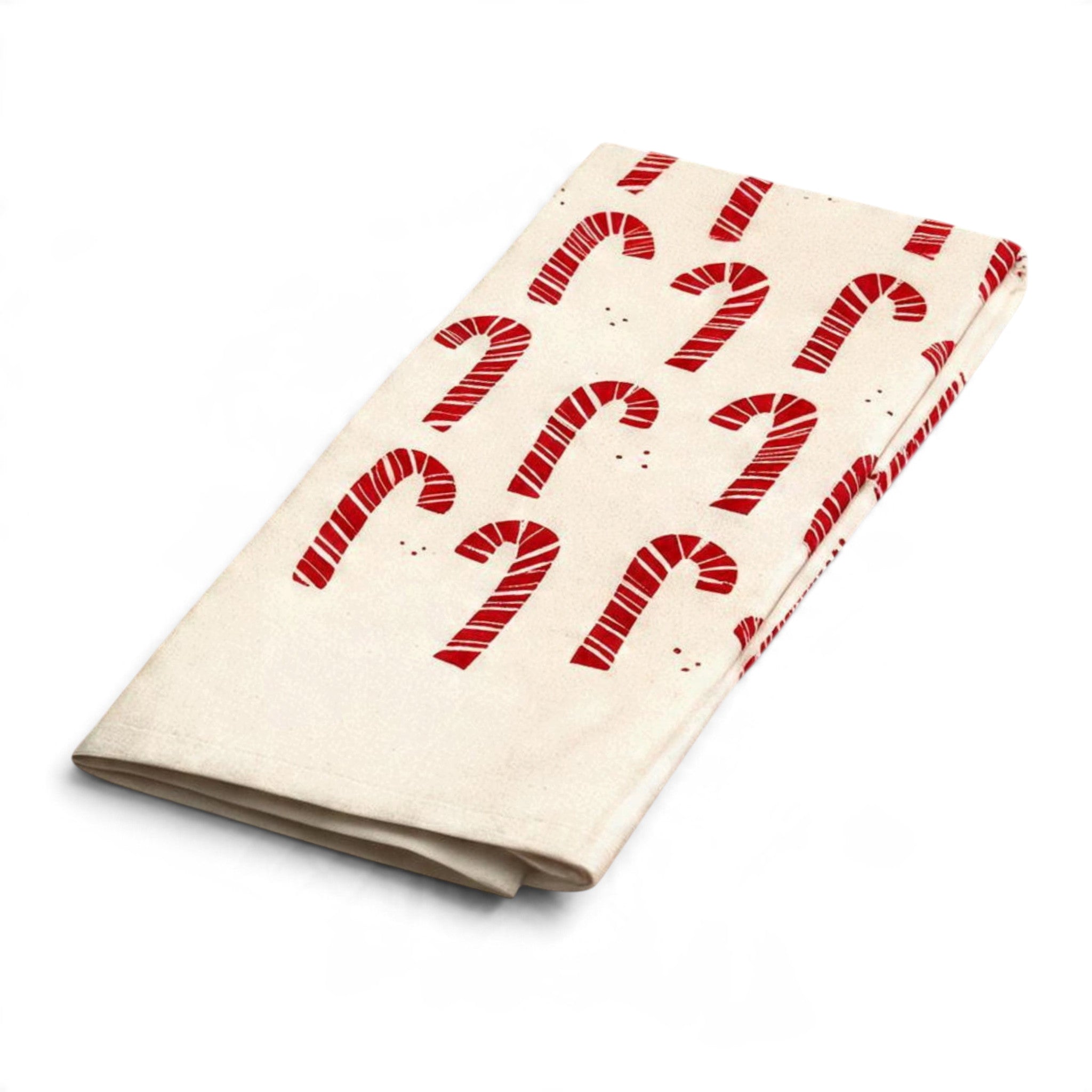 Hand Printed Kitchen Towel - Candy Canes