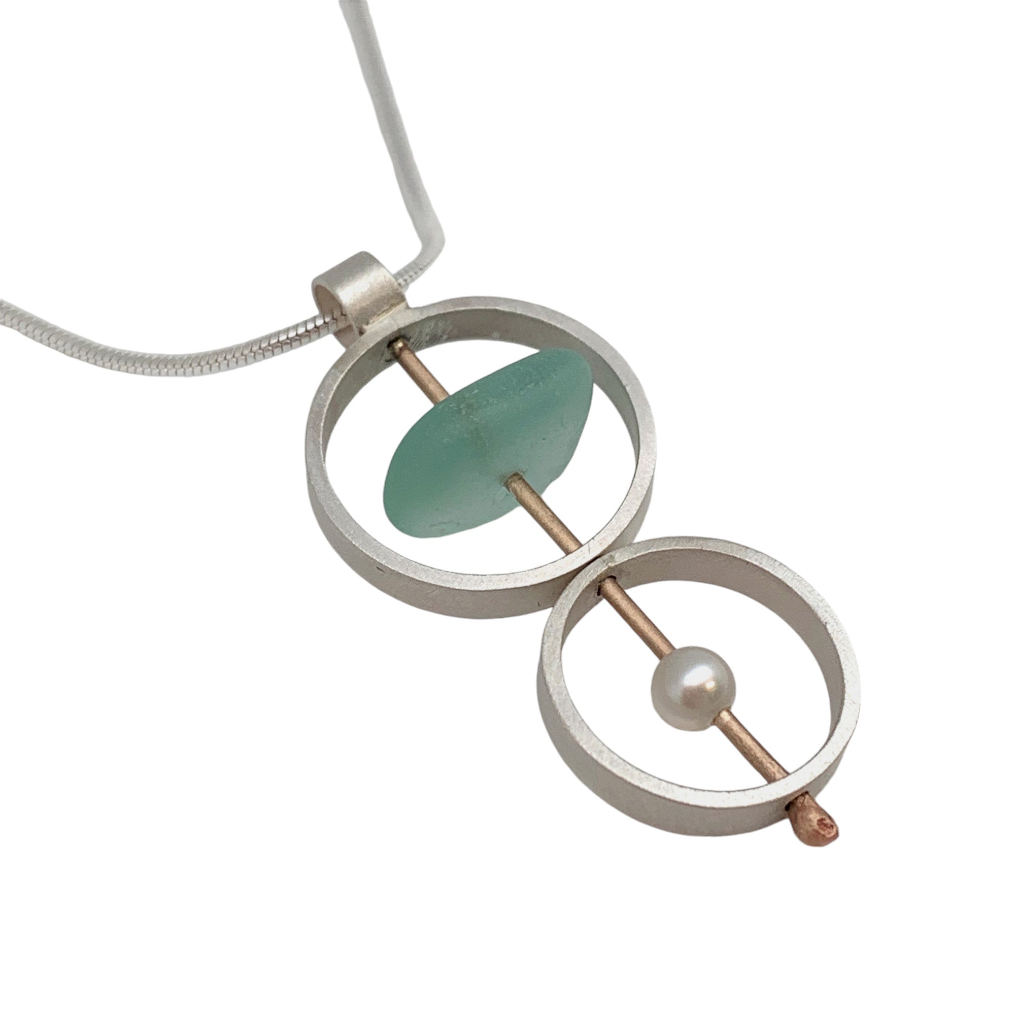 brushed sterling silver sea glass necklace