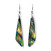Colorful teardrop-shaped earrings on a white background