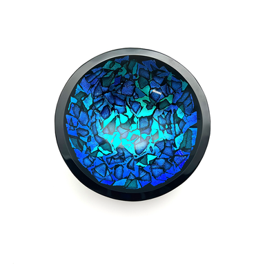 decorative glass bowl for home decor blue dichroic glass with black rim