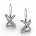 A pair of sterling silver earrings featuring a geometric design that resembles a heart, X, and O shape