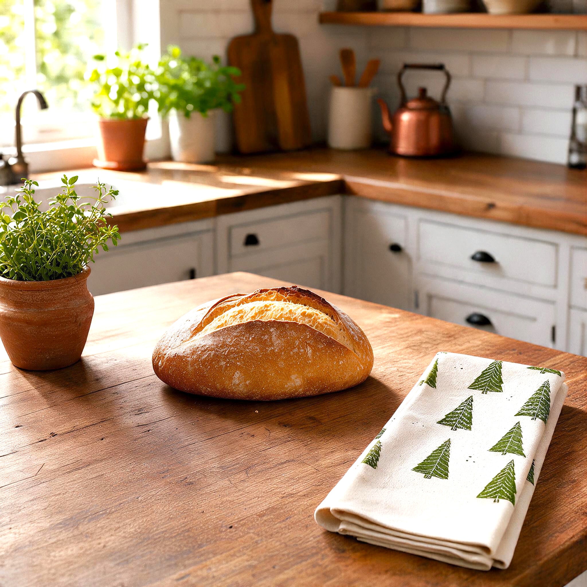 Hand Printed Kitchen Towel - Evergreen