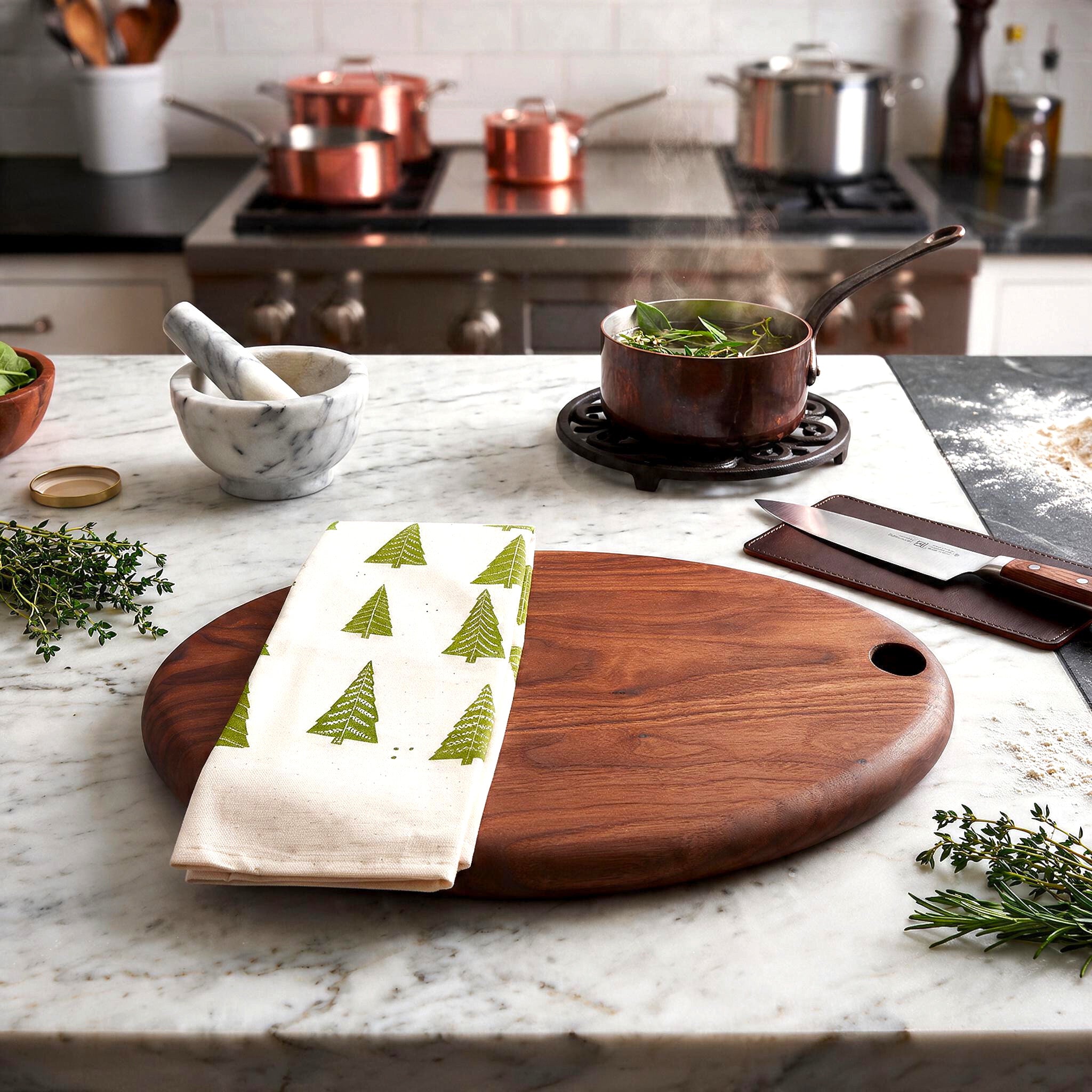 Hand Printed Kitchen Towel - Evergreen