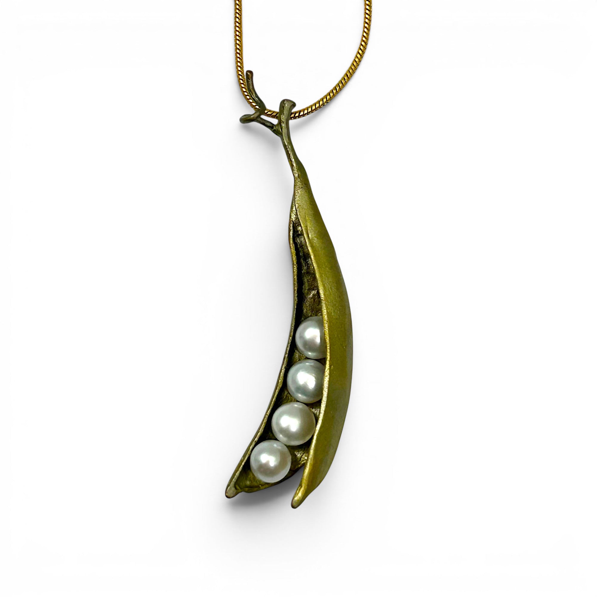 Pea Pod Necklace with 4 Pearls