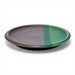 Handcrafted stoneware plate with purple and green design for entertaining or family meals