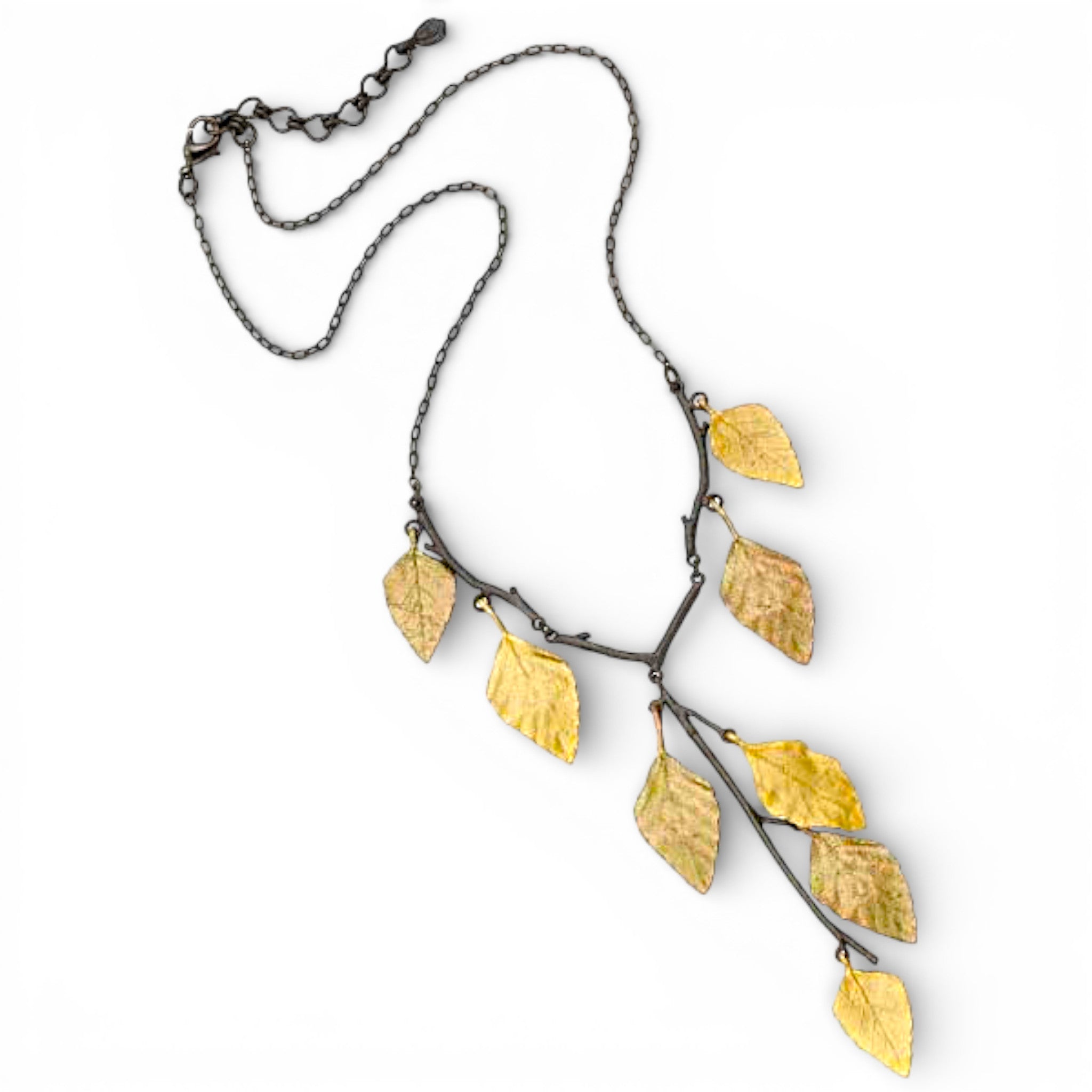 Hand-cast bronze necklace with copper plated leaves is a beauitiful accent to any outfit