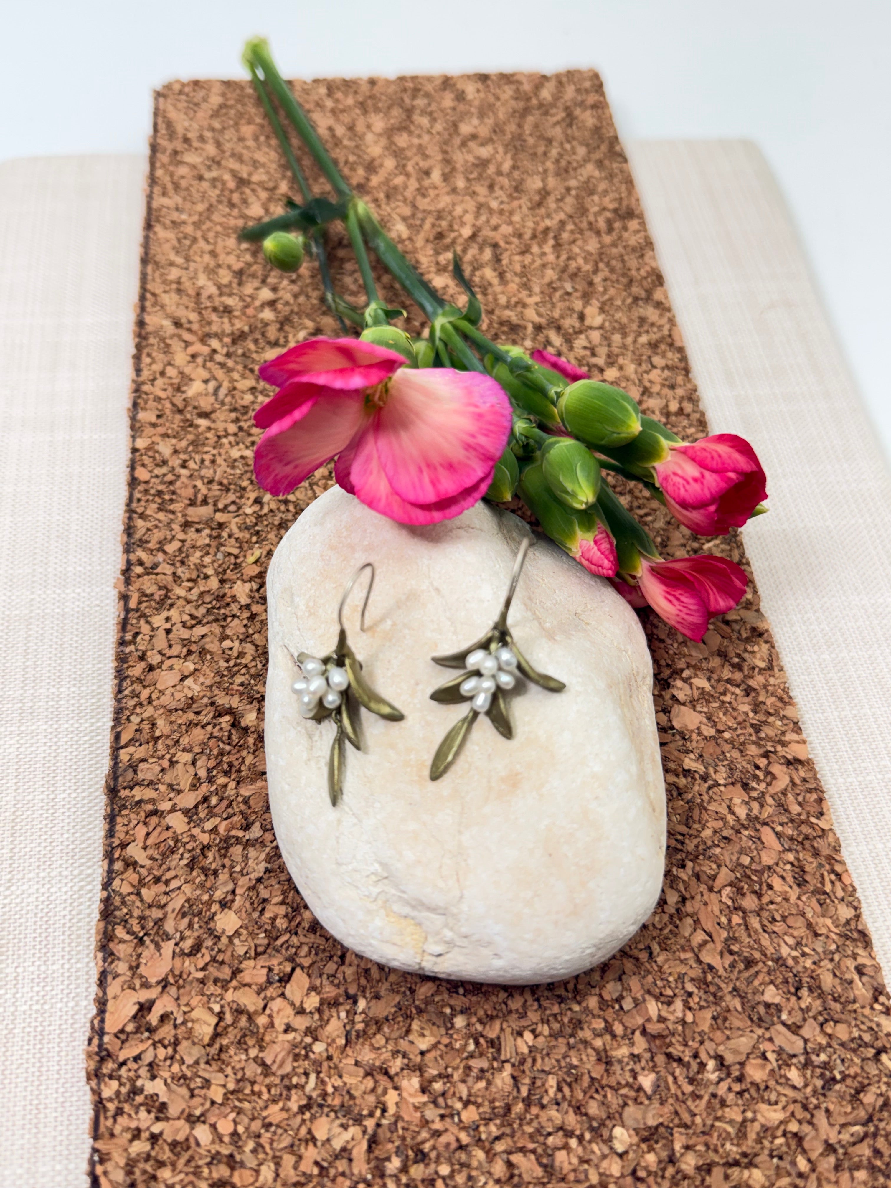  flowering myrtle earrings handcrafted with freshwater pearls are a modern take on botannical jewelry design