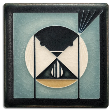 A 4 x 4 tile with an artfully styled chickadee on the front