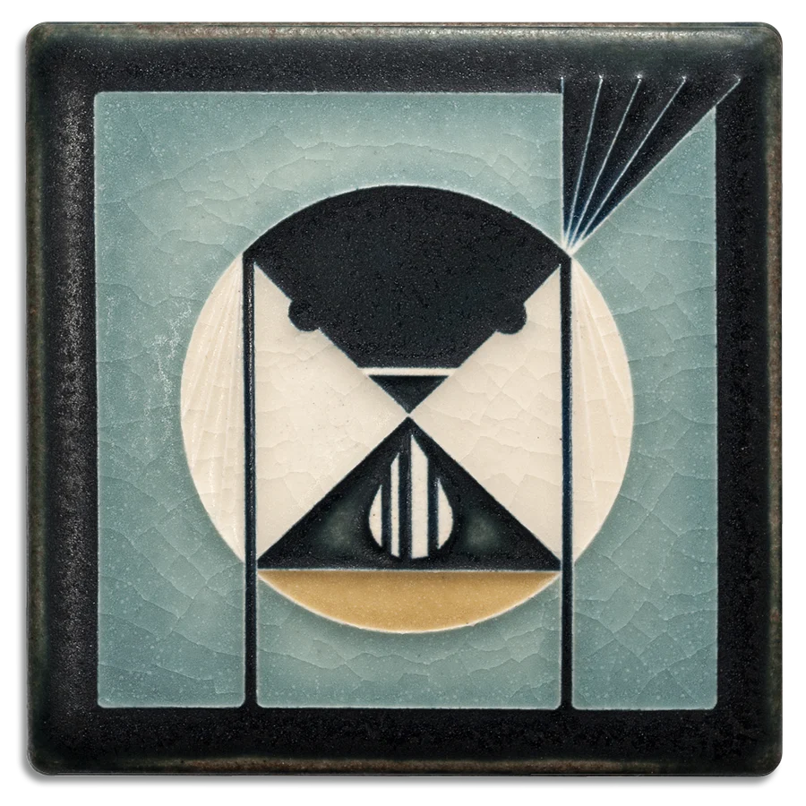 A 4 x 4 tile with an artfully styled chickadee on the front