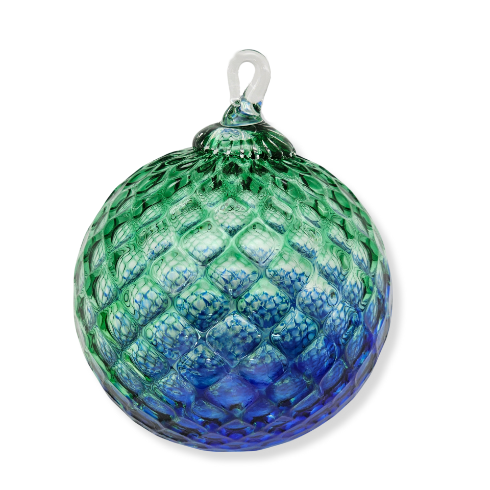 diamond-texture handcrafted blue and green holiday ornament