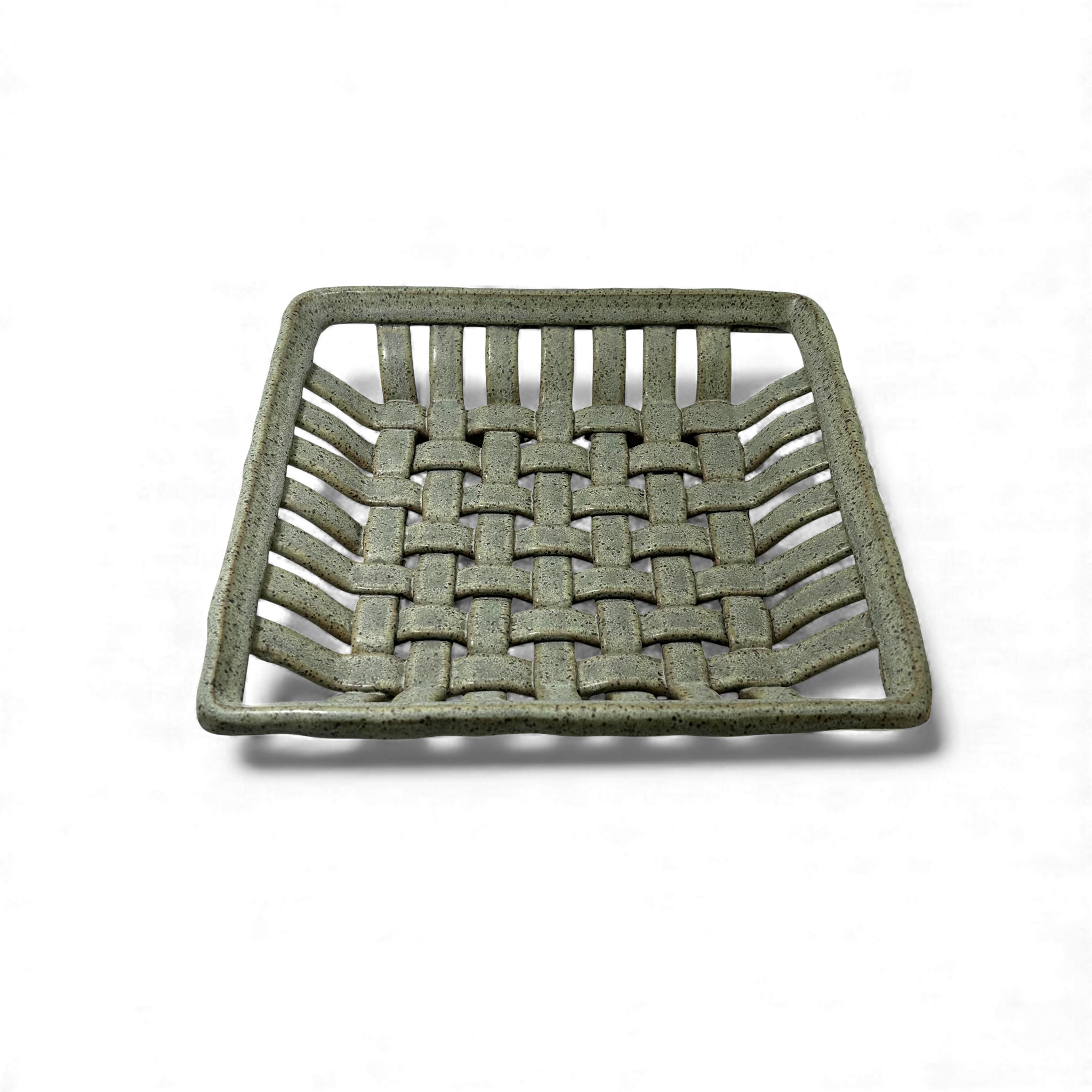 green ceramic handwoven basket