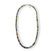 Colorful beaded necklace on a white background