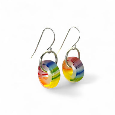 Colorful glass bead earrings with hoops and ear hooks made from sterling silver