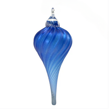 graceful blue drop ornament shimmers when it catches the light