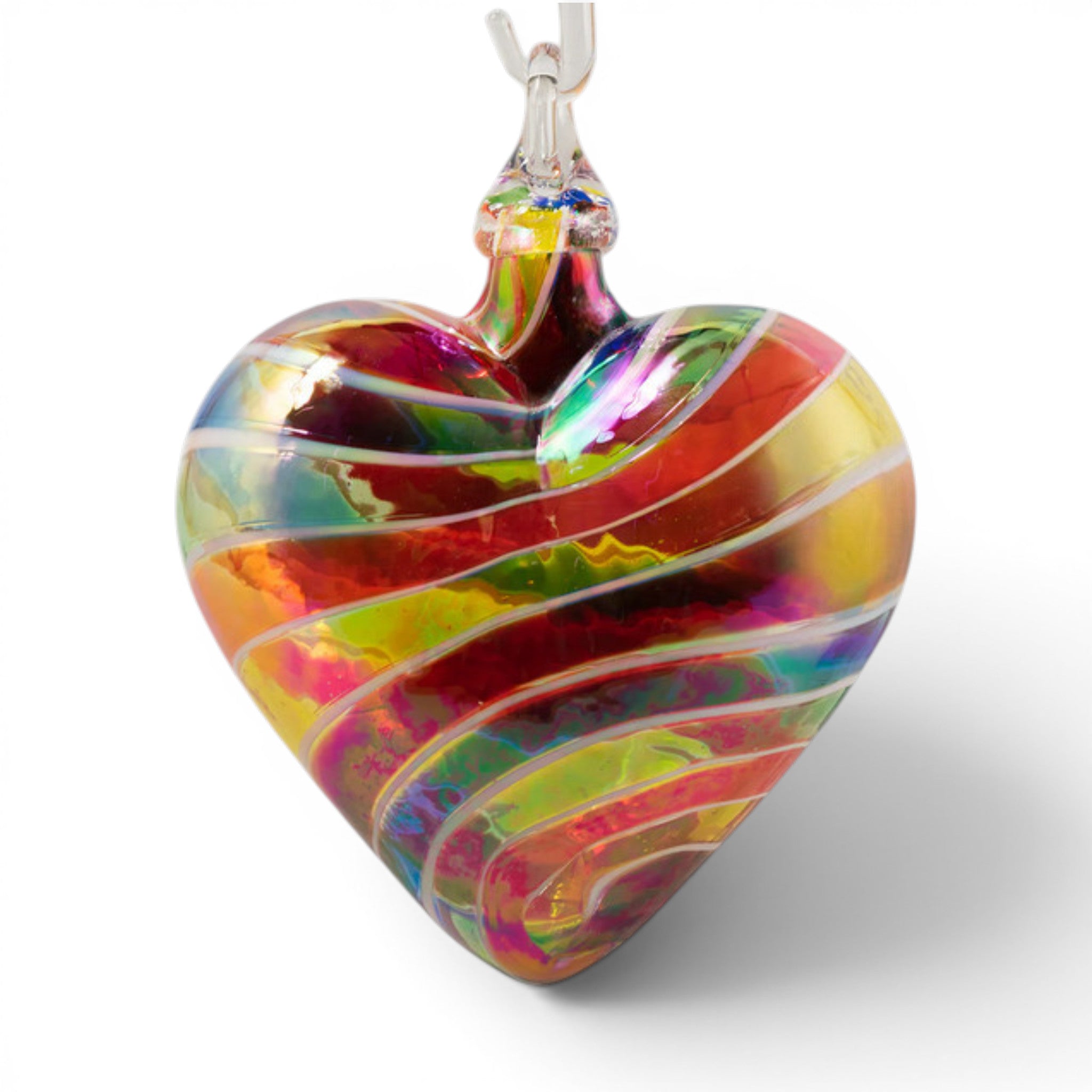 Multicolored heart-shaped pendant on a white background