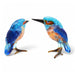 two blue glass kingfisher bird figurines shows the front and back of handcrafted glass decor