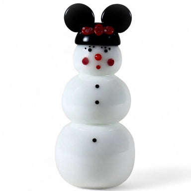 Handcrafted glass snowman with Minnie Mouse ears 