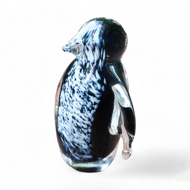 glass penguin with white speckles is great for holiday decorating